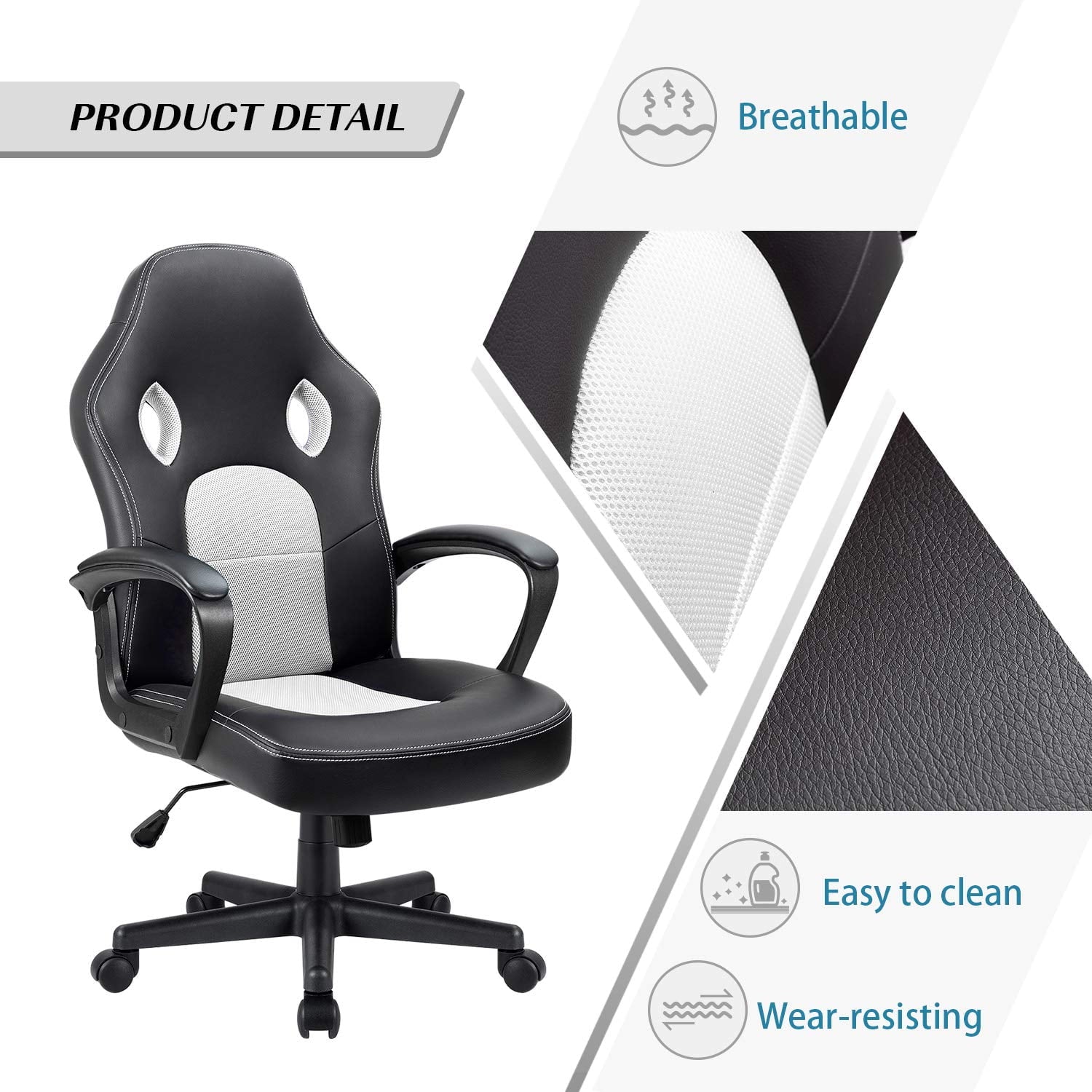 Homall Faux Leather Computer Gaming Chair Office Desk Chair with Lumbar Support