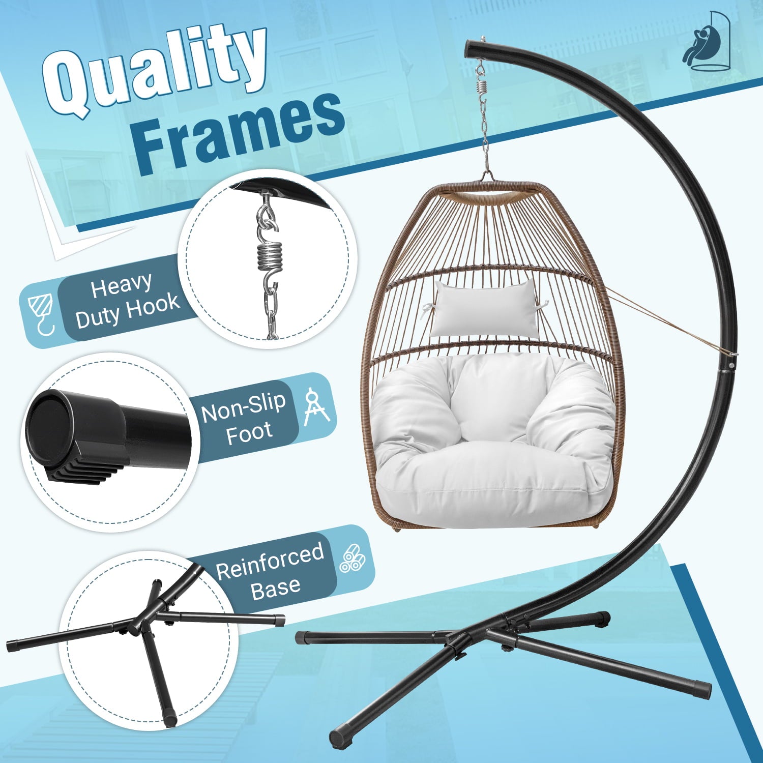 Homall Indoor Outdoor Patio Wicker Swing Egg Chair Hammock Chair Hanging Chair UV Resistant Cushions with Stand for Patio Porch Lounge Bedroom Balcony Garden Backyard
