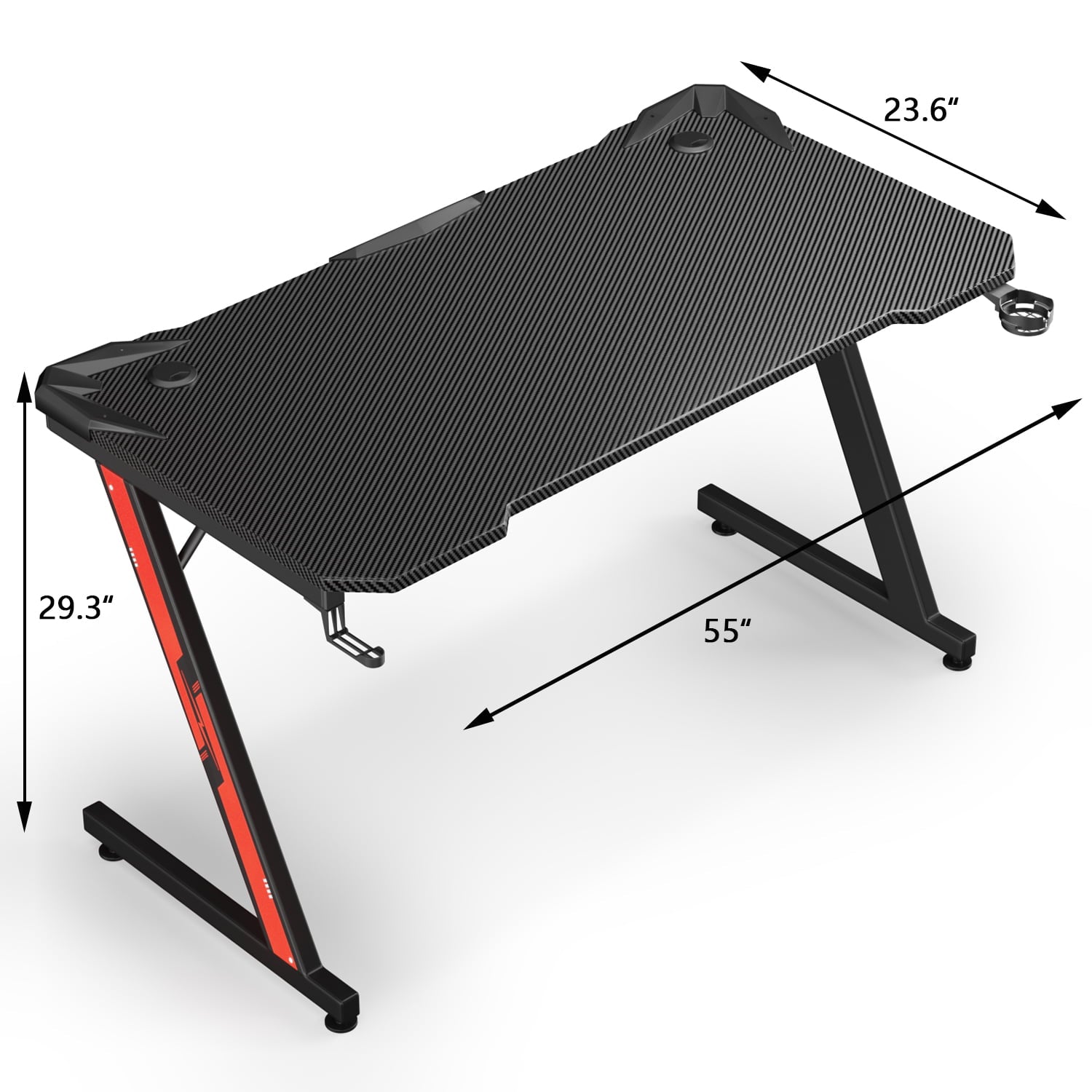 Homall Z-Shaped Gaming Desk Carbon Fiber Surface Desk with Cup Holder & Headphone Hook