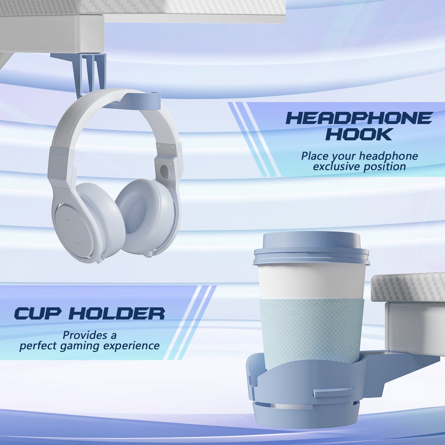 Homall Z-Shaped Gaming Desk Carbon Fiber Surface Desk with Cup Holder & Headphone Hook