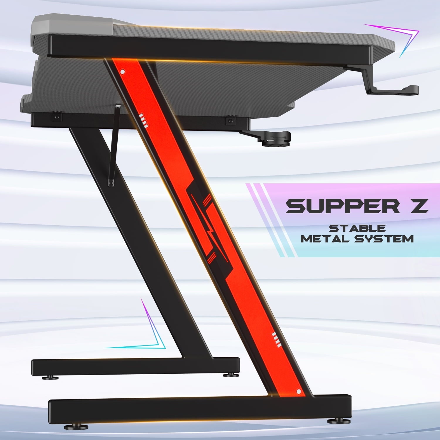 Homall Z-Shaped Gaming Desk Carbon Fiber Surface Desk with Cup Holder & Headphone Hook