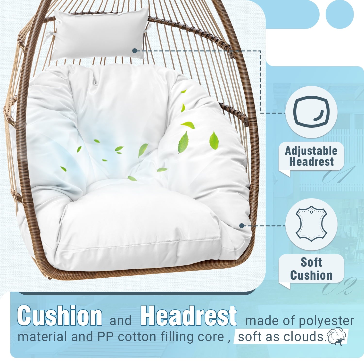Homall Indoor Outdoor Patio Wicker Swing Egg Chair Hammock Chair Hanging Chair UV Resistant Cushions with Stand for Patio Porch Lounge Bedroom Balcony Garden Backyard