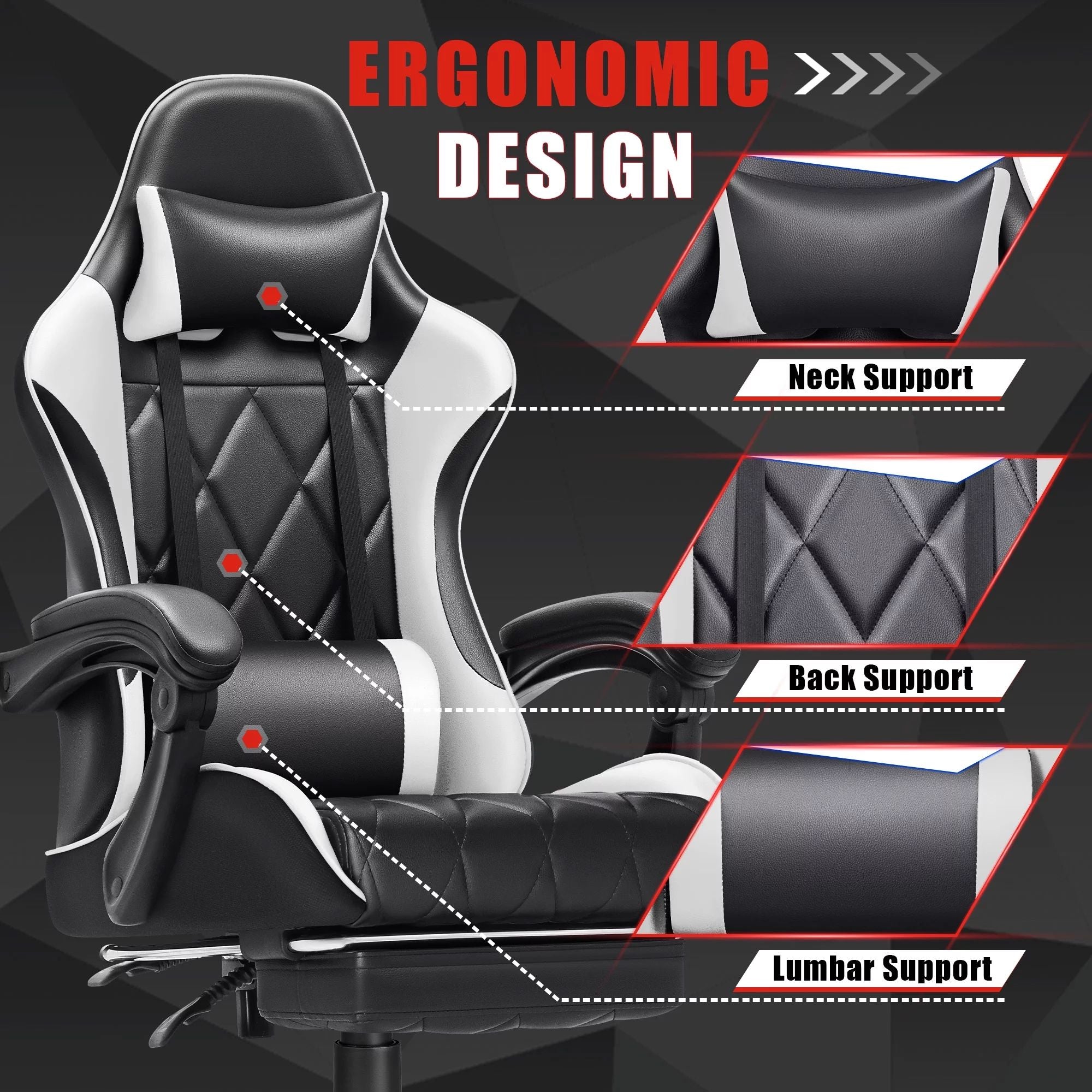 Homall Gaming Chair Massage Office Chair Computer Racing Chair High Back PU Leather Chair with Footrest, White