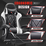 Homall Gaming Chair Massage Office Chair Computer Racing Chair High Back PU Leather Chair with Footrest, White