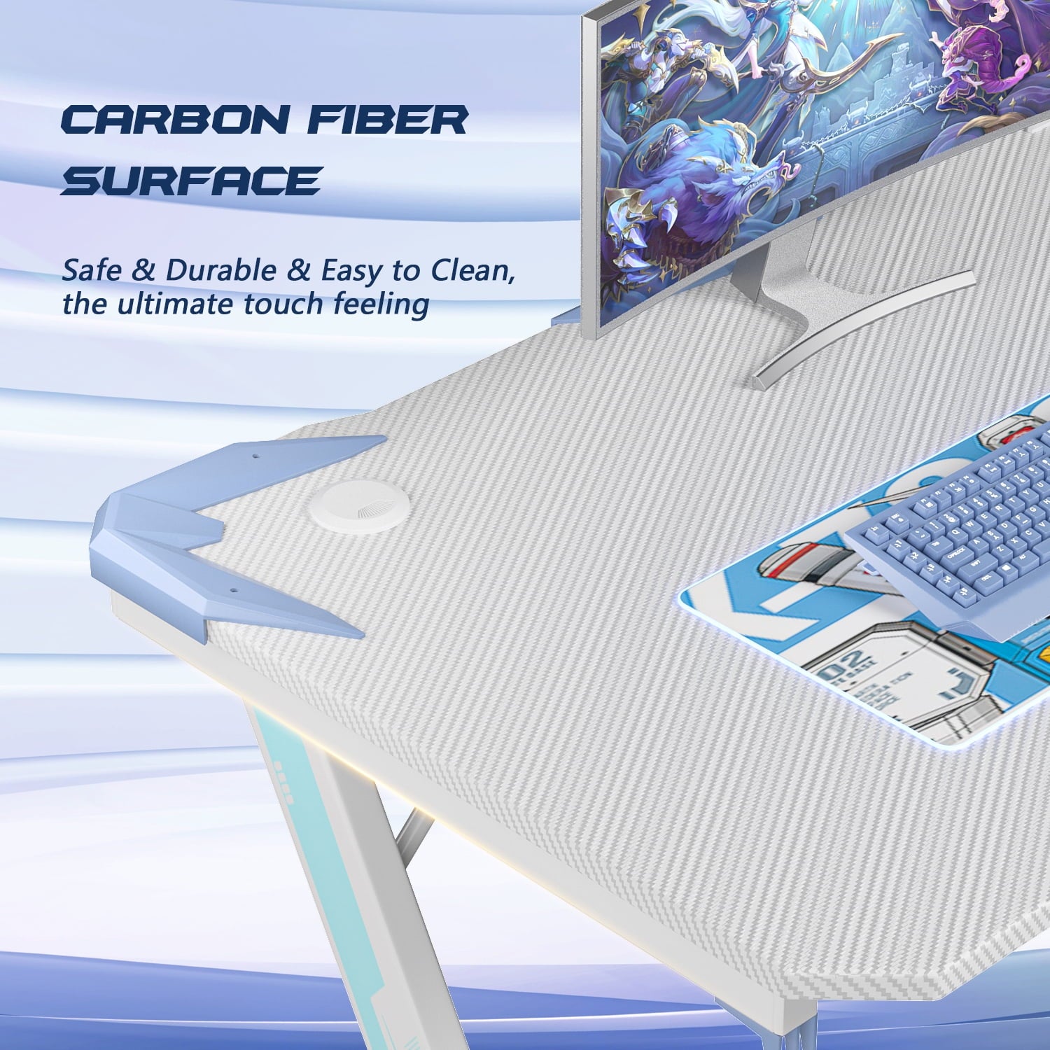 Homall Z-Shaped Gaming Desk Carbon Fiber Surface Desk with Cup Holder & Headphone Hook