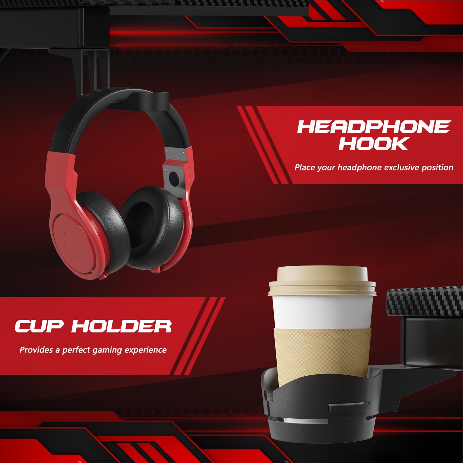 Homall Z-Shaped Gaming Desk Carbon Fiber Surface Desk with Cup Holder & Headphone Hook