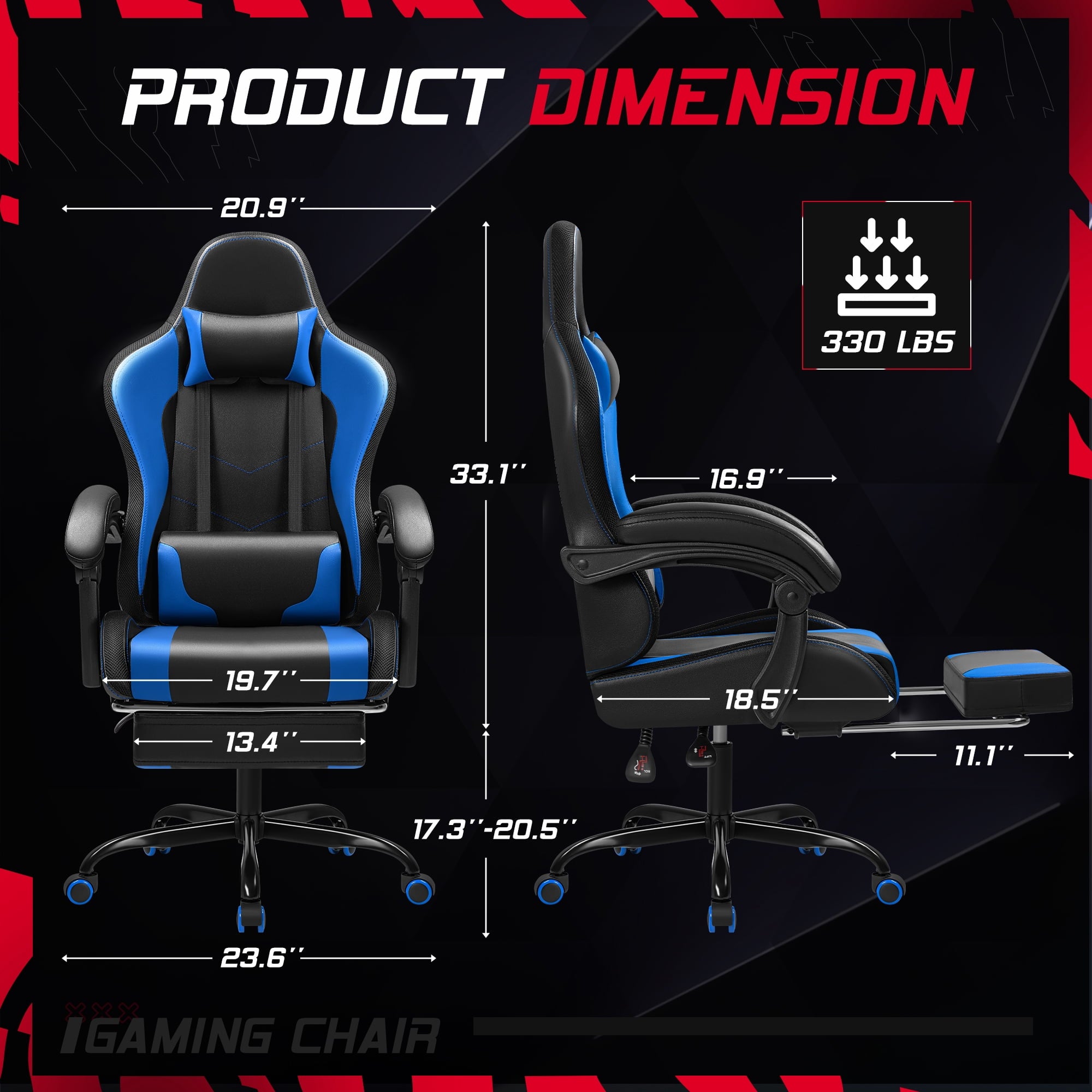 Homall RGB Gaming Chair with Massage and LED Lights Ergonomic Computer Chair with Footrest E-sports Chair with Adjustable Lumbar Support Reclining Video Game Chair