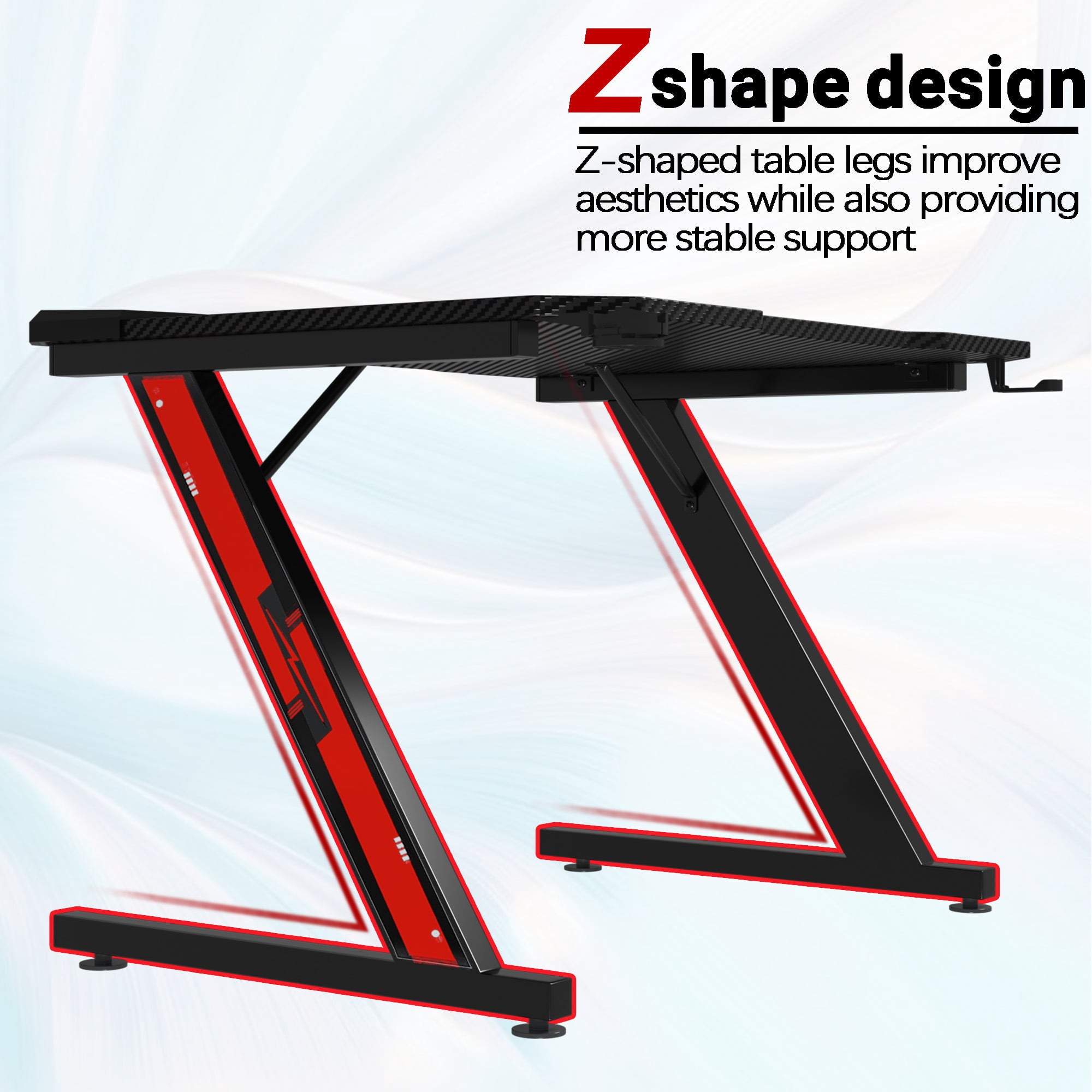 Homall Z-Shaped Gaming Desk Carbon Fiber Surface Desk with Cup Holder & Headphone Hook