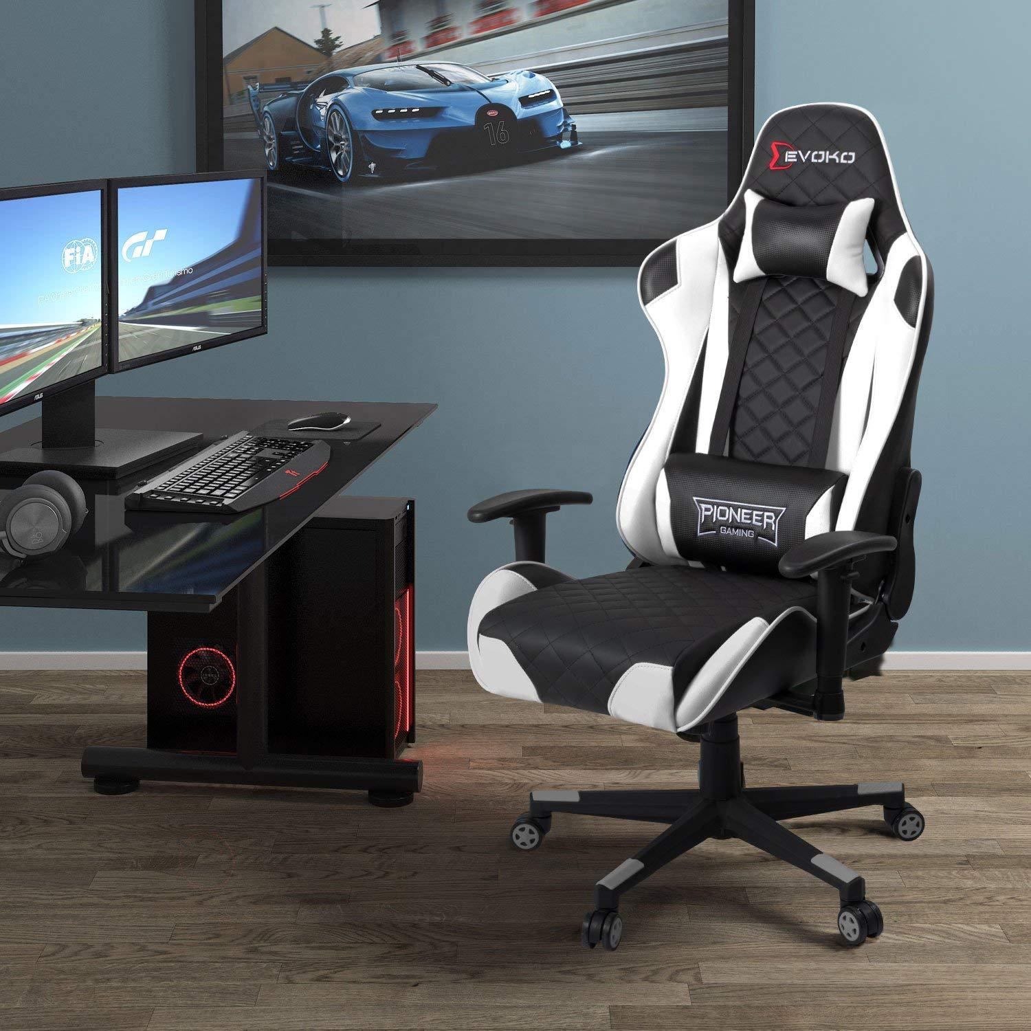 Devoko Pioneer Series Gaming Chair (White) - Furniwell