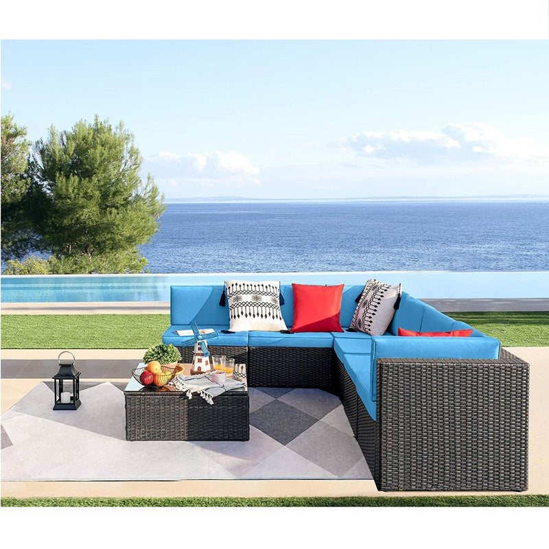 Homall 7 Pieces Patio Furniture Sets, All-Weather Wicker Outdoor Conversation Set, Sectional Rattan Couch Sofa Dining Table Chair Set