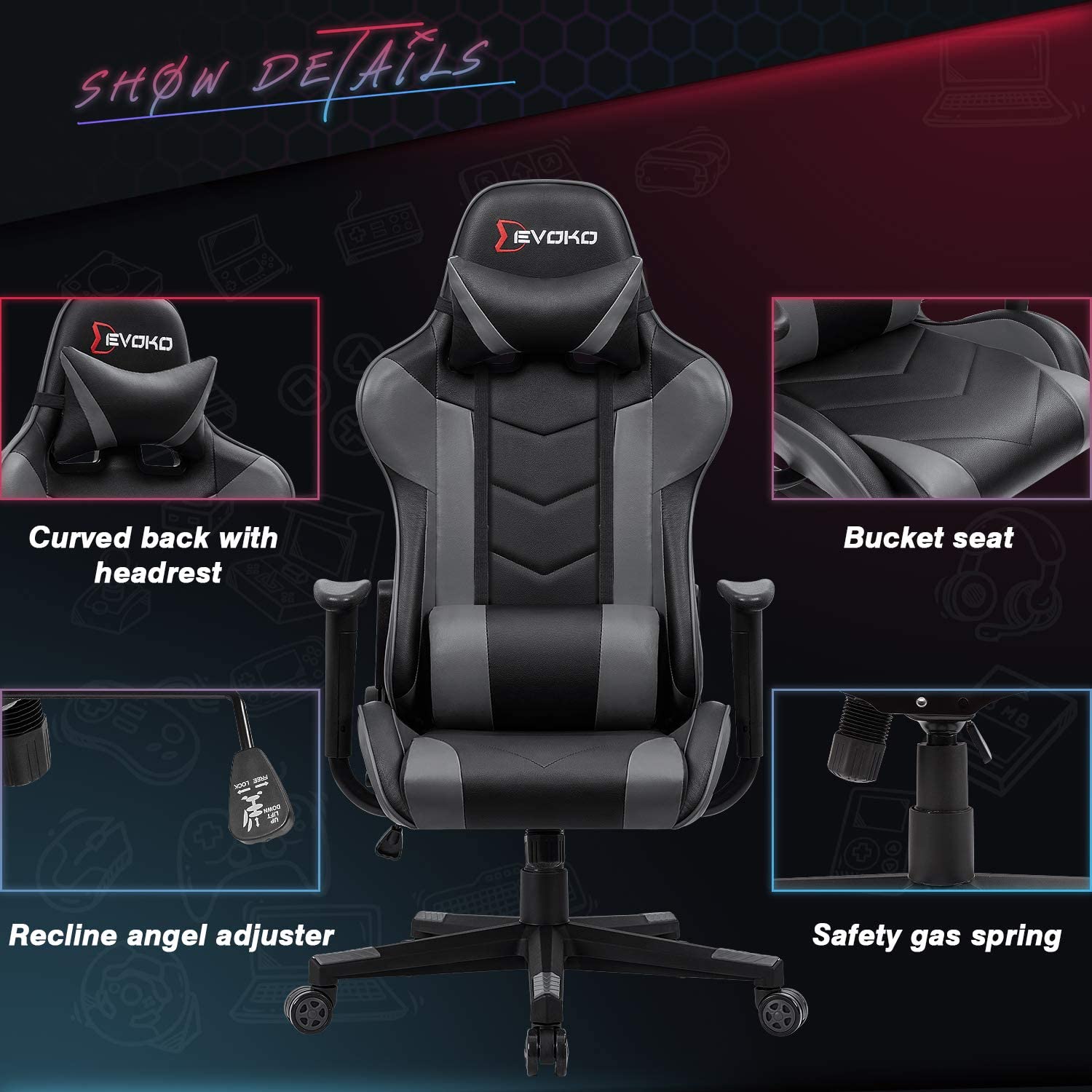 Homall Ergonomic Gaming Chair Racing Style Adjustable Height High-Back PC Computer Chair