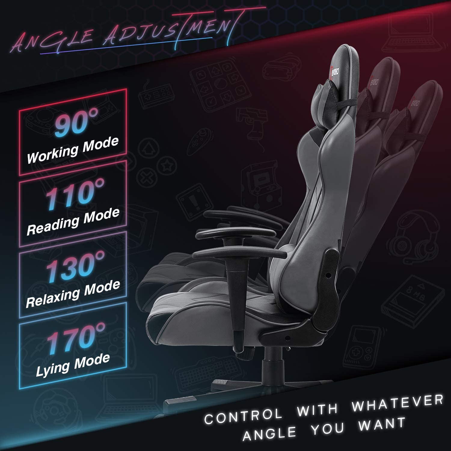 Homall Ergonomic Gaming Chair Racing Style Adjustable Height High-Back PC Computer Chair