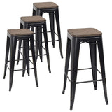 Homall Metal Bar Stool 30'' Indoor Outdoor Stackable Barstools Modern Industrial Square Wood Top Bar Stools Set of 4