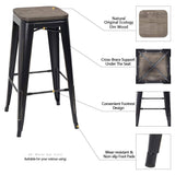 Homall Metal Bar Stool 30'' Indoor Outdoor Stackable Barstools Modern Industrial Square Wood Top Bar Stools Set of 4