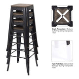 Homall Metal Bar Stool 30'' Indoor Outdoor Stackable Barstools Modern Industrial Square Wood Top Bar Stools Set of 4