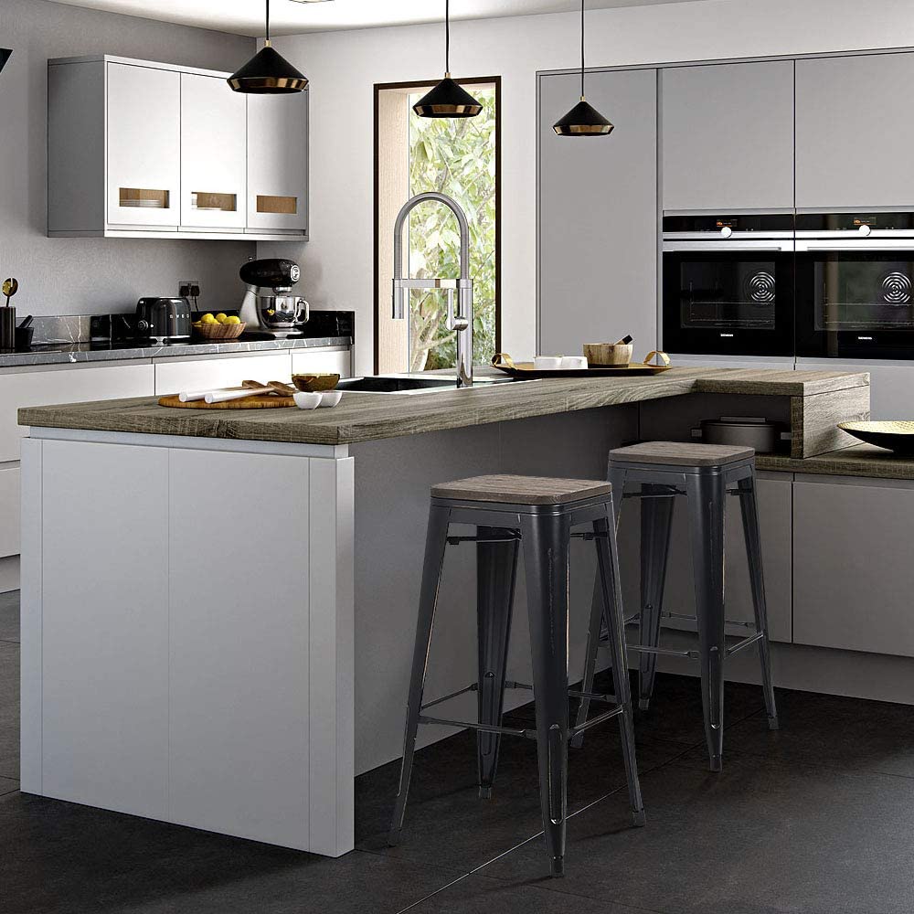 Homall Metal Bar Stool 30'' Indoor Outdoor Stackable Barstools Modern Industrial Square Wood Top Bar Stools Set of 4