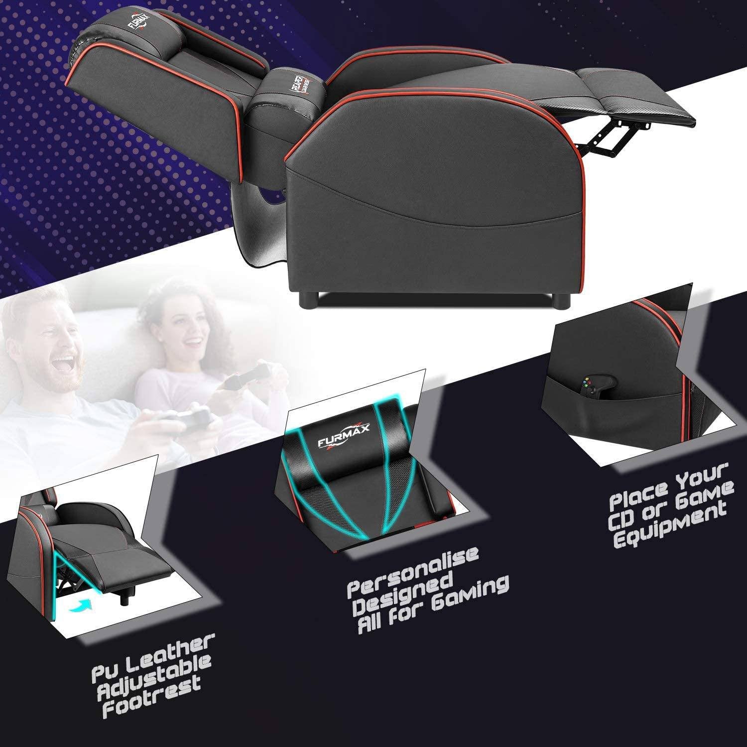 Homall Gaming Recliner Chair Racing Style Single Ergonomic Lounge Sofa PU Leather Reclining Home Theater Seat for Living Room