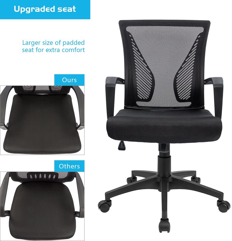 Homall Office Chair Mid Back Swivel Lumbar Support Desk Chair, Computer Ergonomic Mesh Chair with Armrest