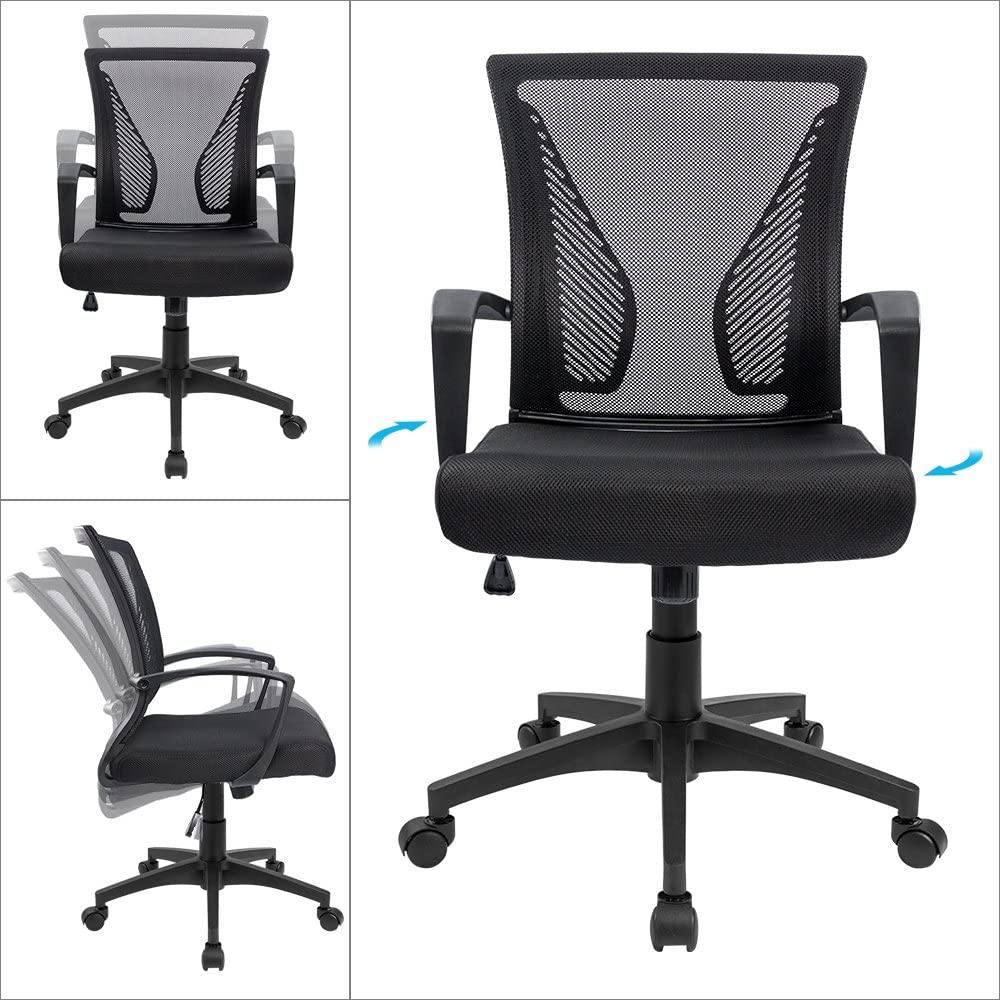 Homall Office Chair Mid Back Swivel Lumbar Support Desk Chair, Computer Ergonomic Mesh Chair with Armrest