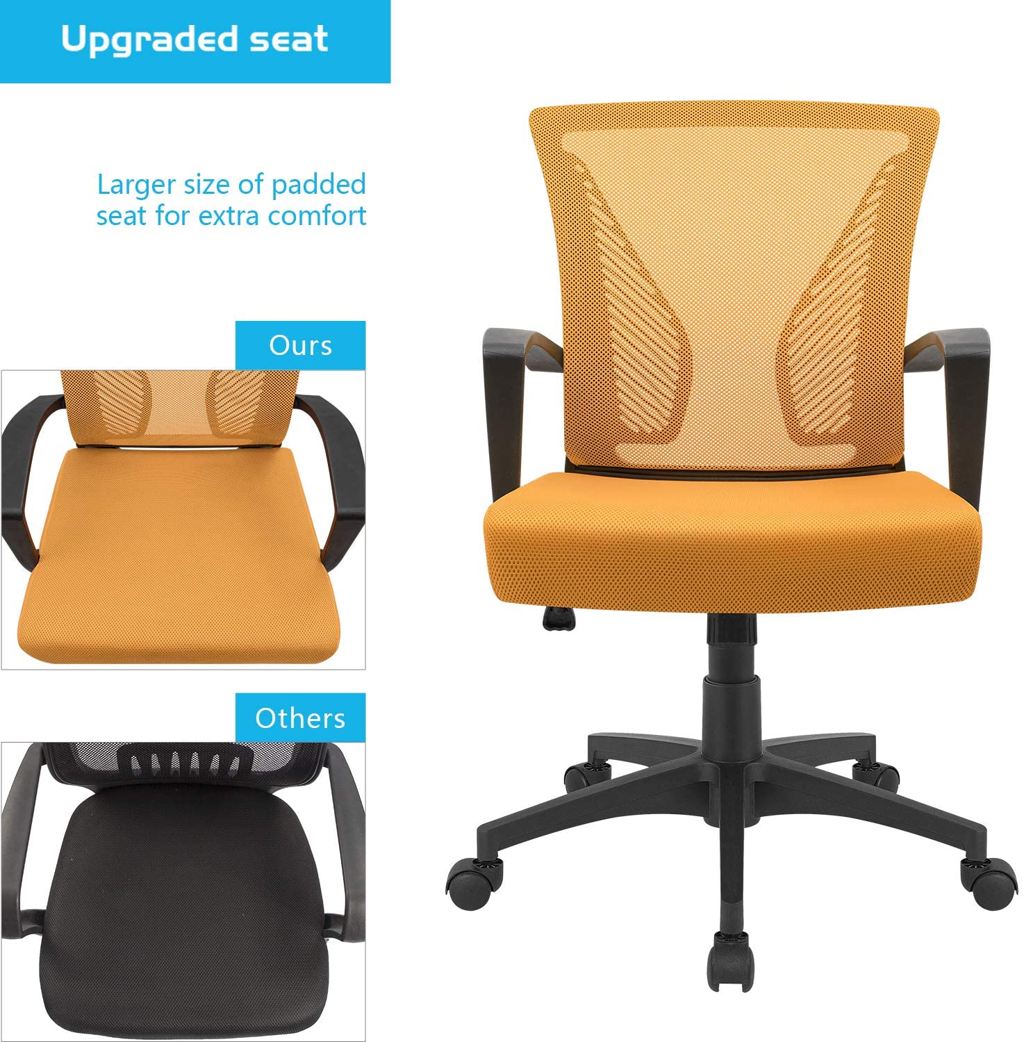 Homall Office Chair Mid Back Swivel Lumbar Support Desk Chair, Computer Ergonomic Mesh Chair with Armrest