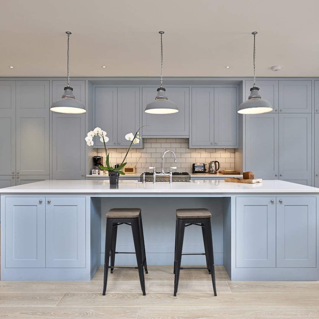 Homall Metal Bar Stool 30'' Indoor Outdoor Stackable Barstools Modern Industrial Square Wood Top Bar Stools Set of 4