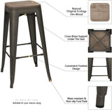 Homall Metal Bar Stool 30'' Indoor Outdoor Stackable Barstools Modern Industrial Square Wood Top Bar Stools Set of 4