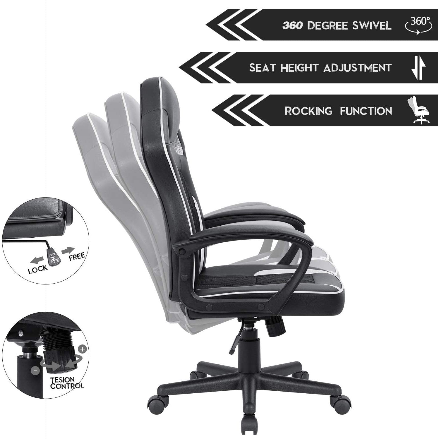 Homall Gaming Chair Ergonomic Executive Office Desk Chair High Back Leather Swivel Computer Racing Chair with Lumbar Support