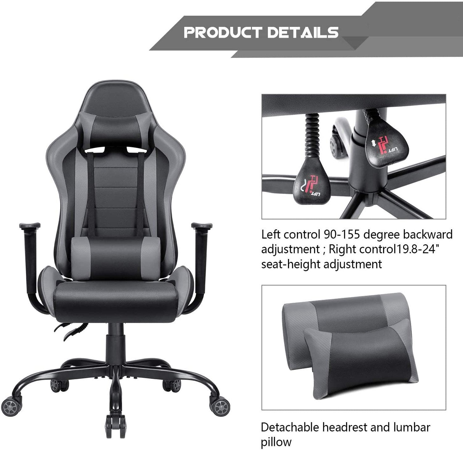 Homall Gaming Chair High-Back PU Leather Racing Chair Ergonomic Computer Desk Executive Home Office Chair with Headrest and Lumbar Support