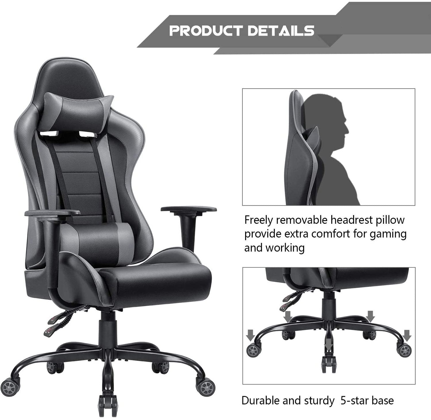 Homall Gaming Chair High-Back PU Leather Racing Chair Ergonomic Computer Desk Executive Home Office Chair with Headrest and Lumbar Support