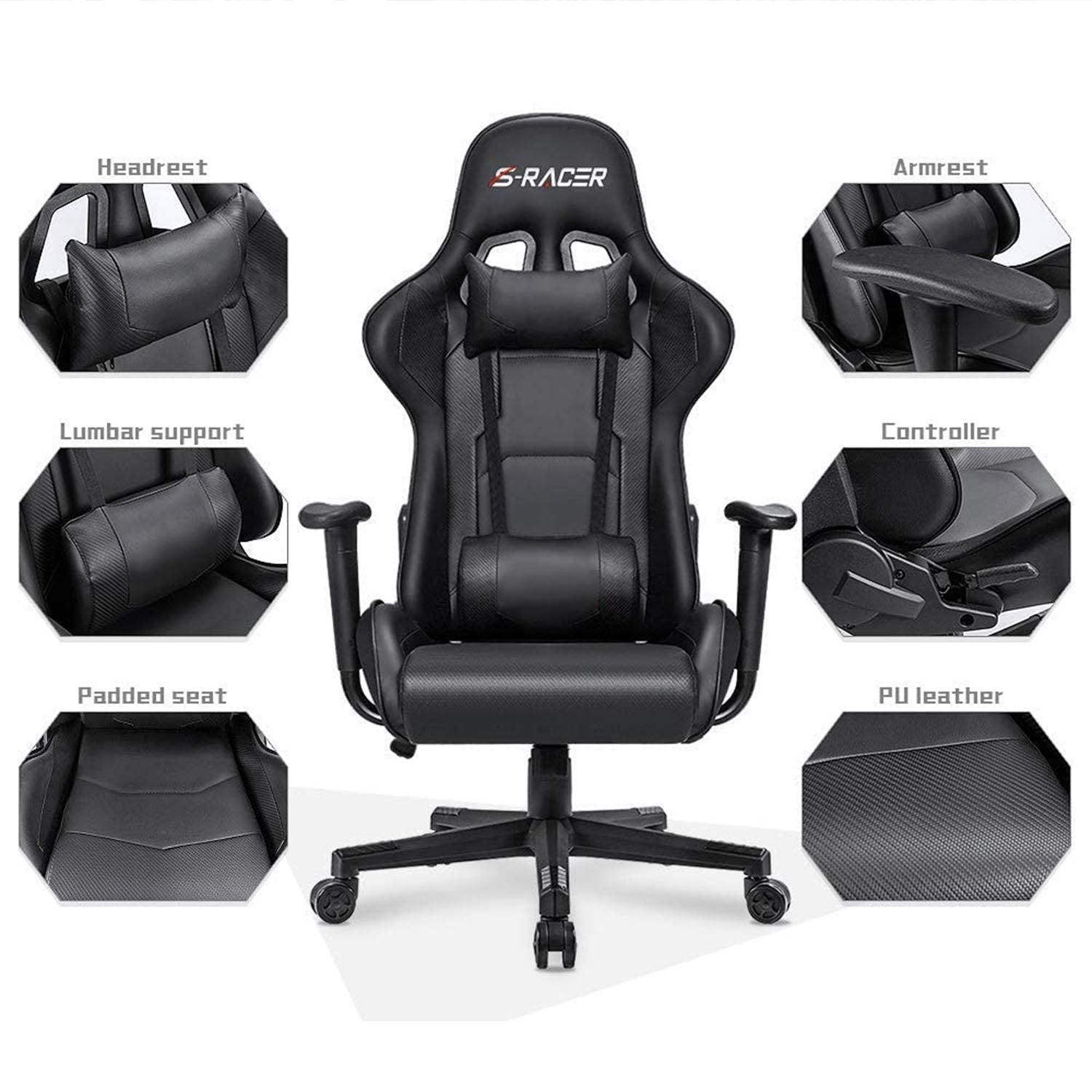 Homall Gaming Chair Racing Chair Computer Desk Chair with Headrest and Lumbar Support