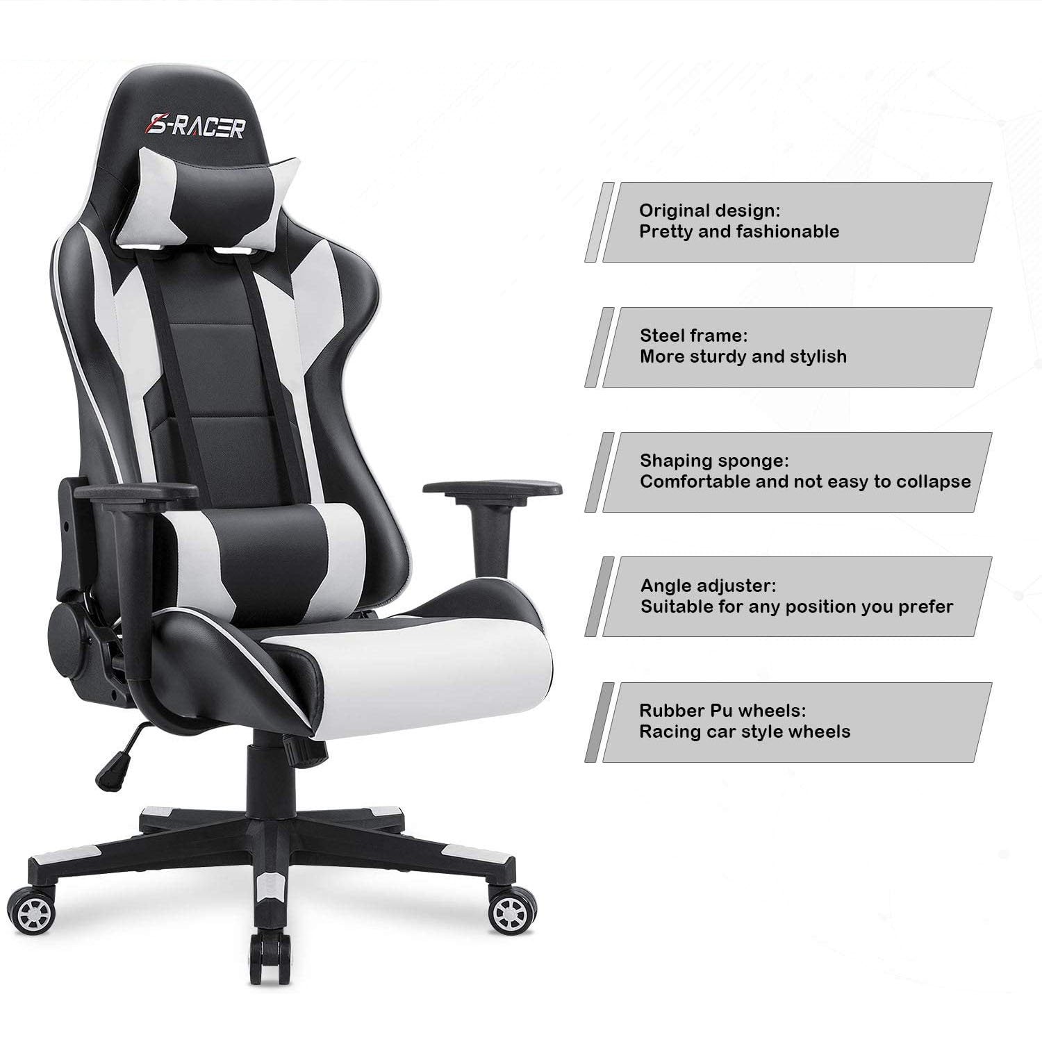 Homall Gaming Chair Racing Chair Computer Desk Chair with Headrest and Lumbar Support