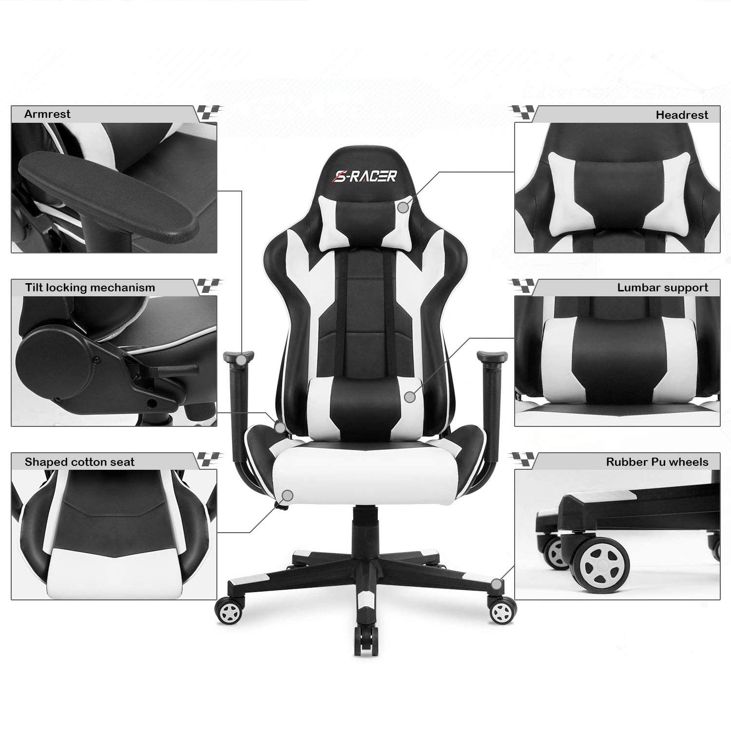 Homall Gaming Chair Racing Chair Computer Desk Chair with Headrest and Lumbar Support