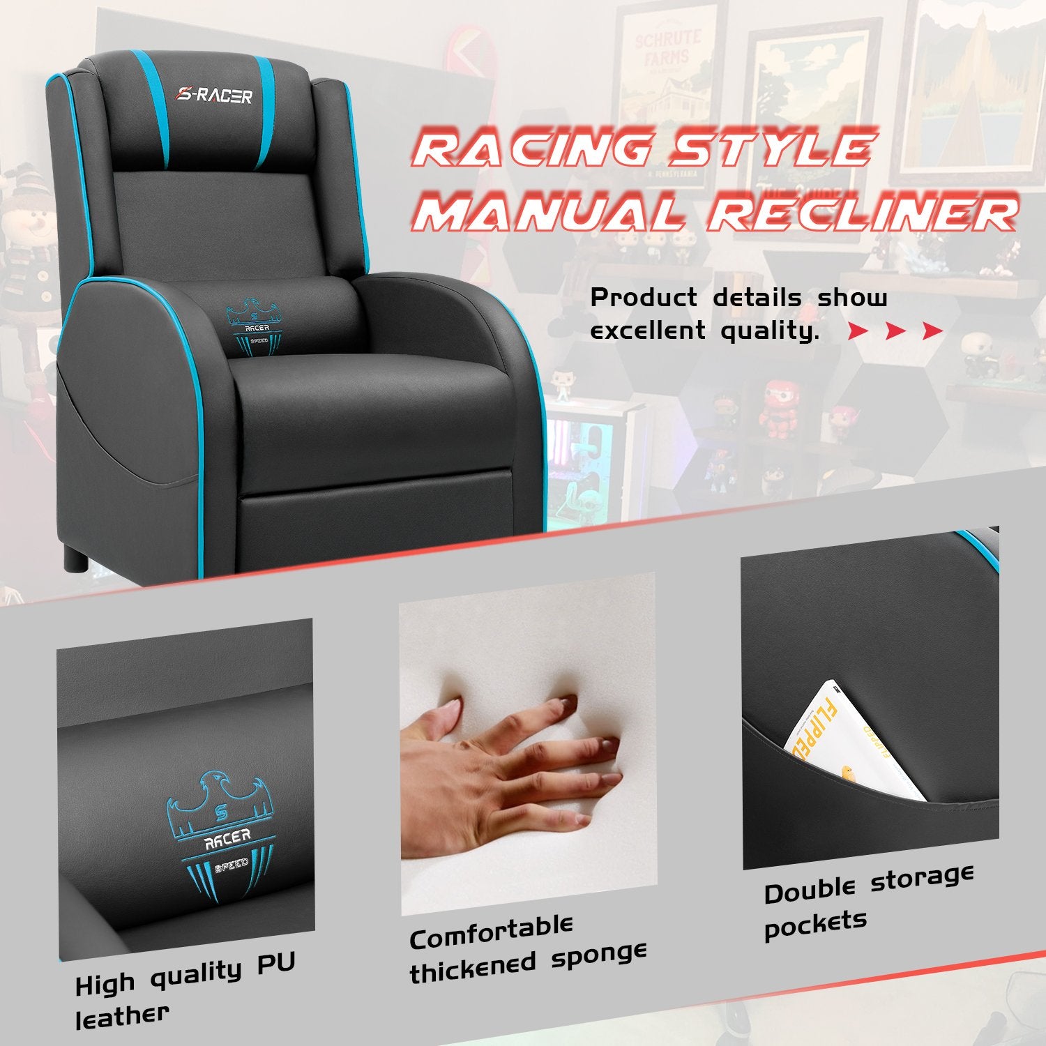 Homall Gaming Recliner Chair PU Leather, Home Theater Seating