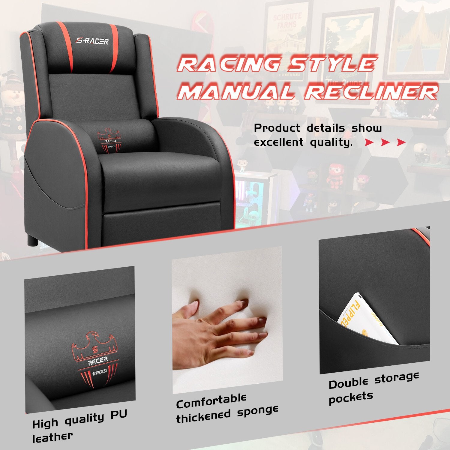 Homall Gaming Recliner Chair PU Leather, Home Theater Seating