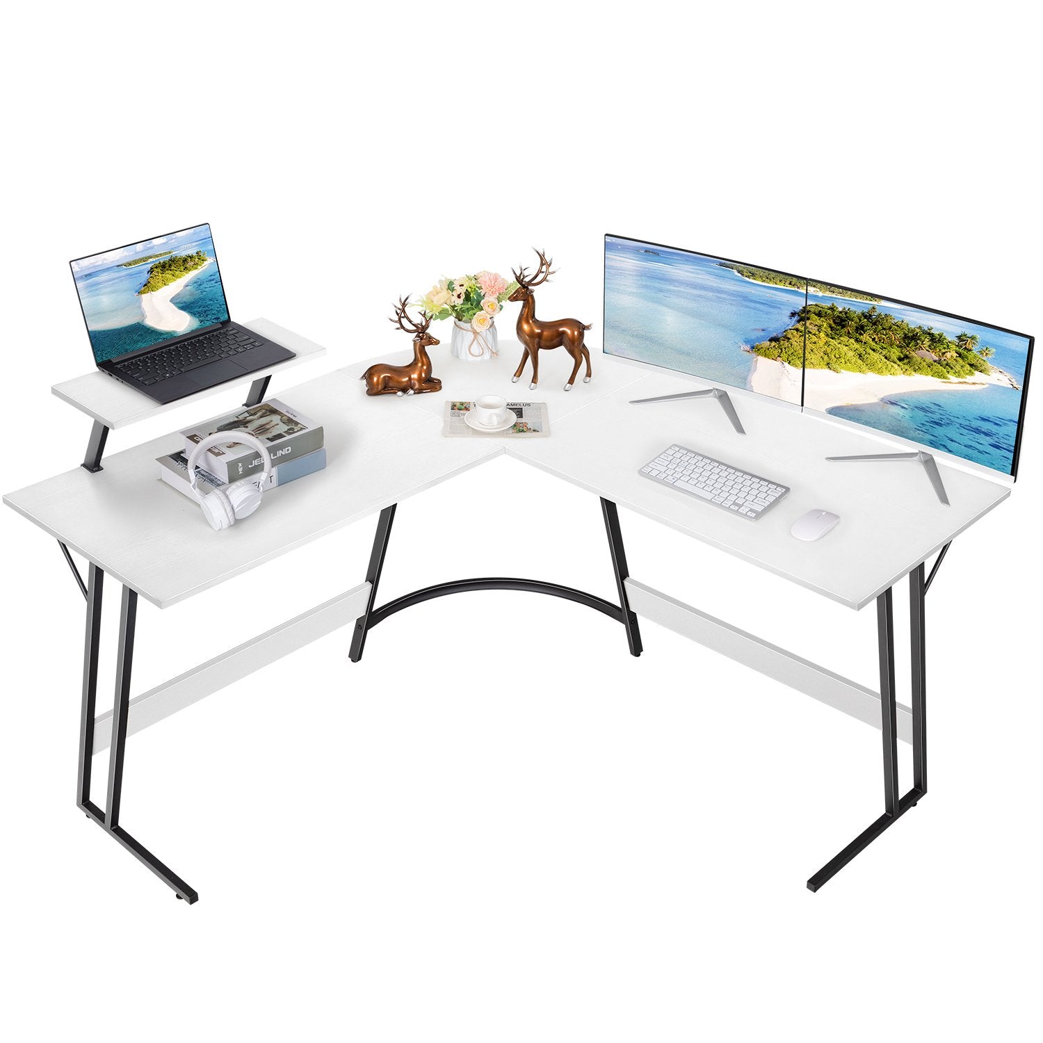 Homall L Shaped Gaming Desk Computer Corner Desk PC Gaming Desk Table with  Large Monitor Riser Stand for Home Office Sturdy Writing Workstation