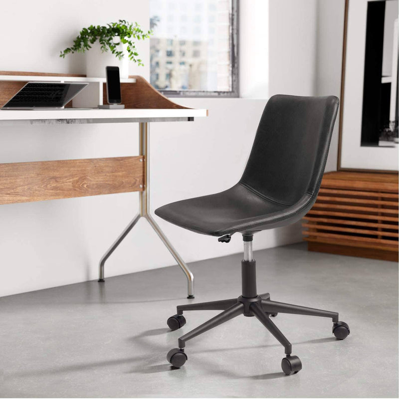 Homall Mid Back Task Chair Leather Adjustable Swivel Office Chair Bucket Seat Armless Computer Chair Modern Low Back Desk Conference Chair