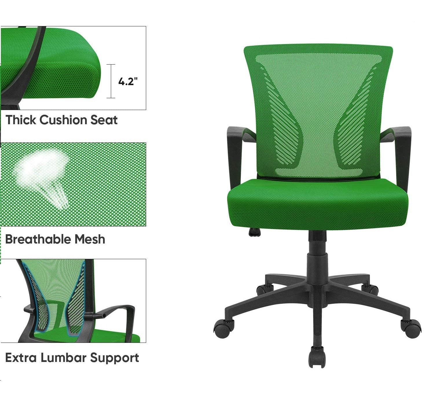 Homall Office Chair Mid Back Swivel Lumbar Support Desk Chair, Computer Ergonomic Mesh Chair with Armrest