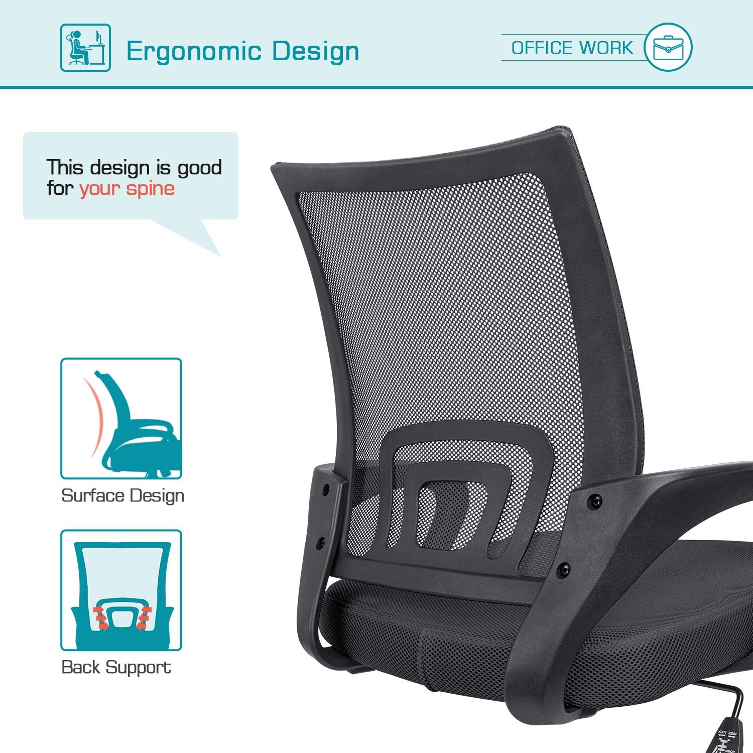 Homall Office Chair Ergonomic Mid Back Swivel Mesh Chair Height Adjustable Lumbar Support Computer Desk Chair with Armrest