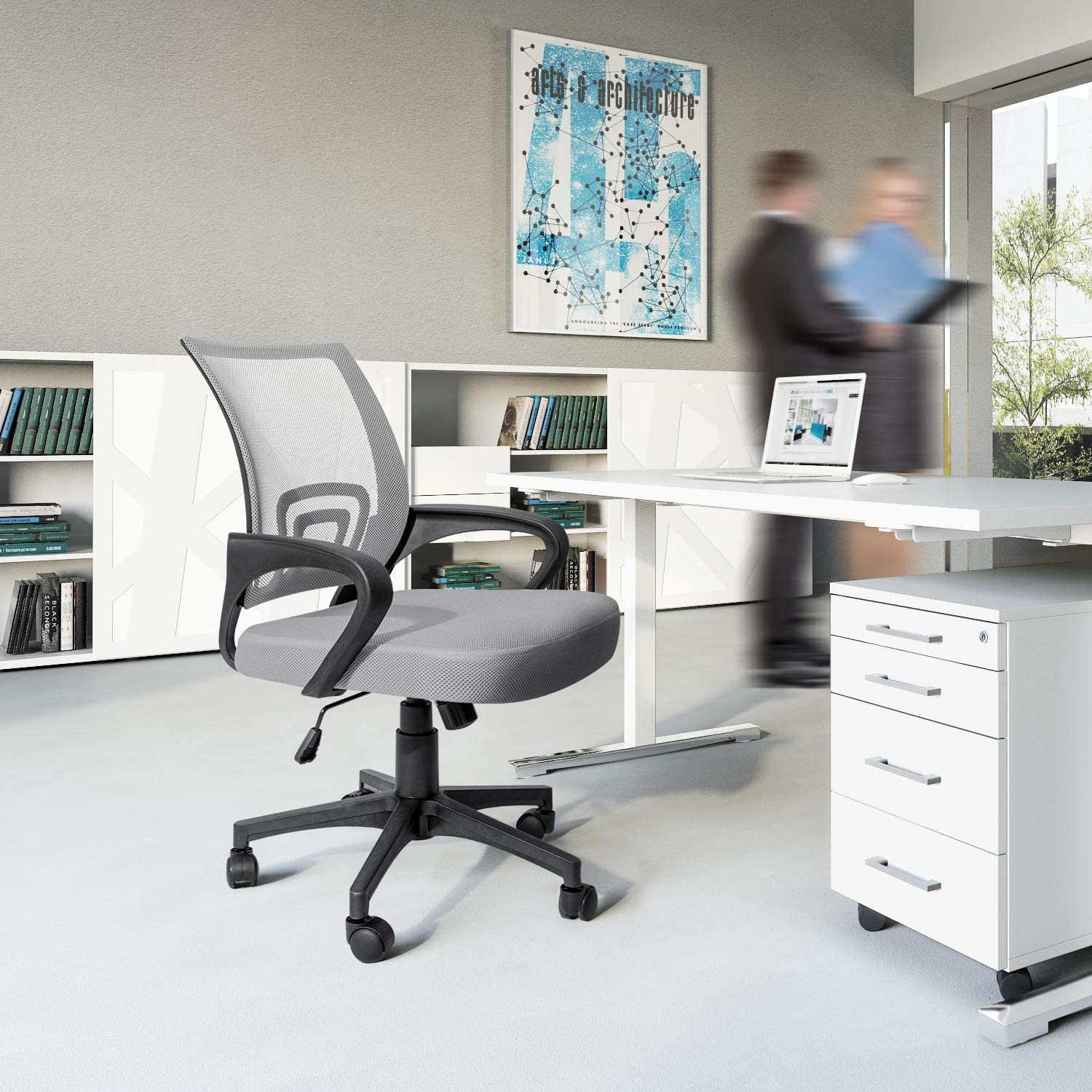 Homall Office Chair Ergonomic Mid Back Swivel Mesh Chair Height Adjustable Lumbar Support Computer Desk Chair with Armrest