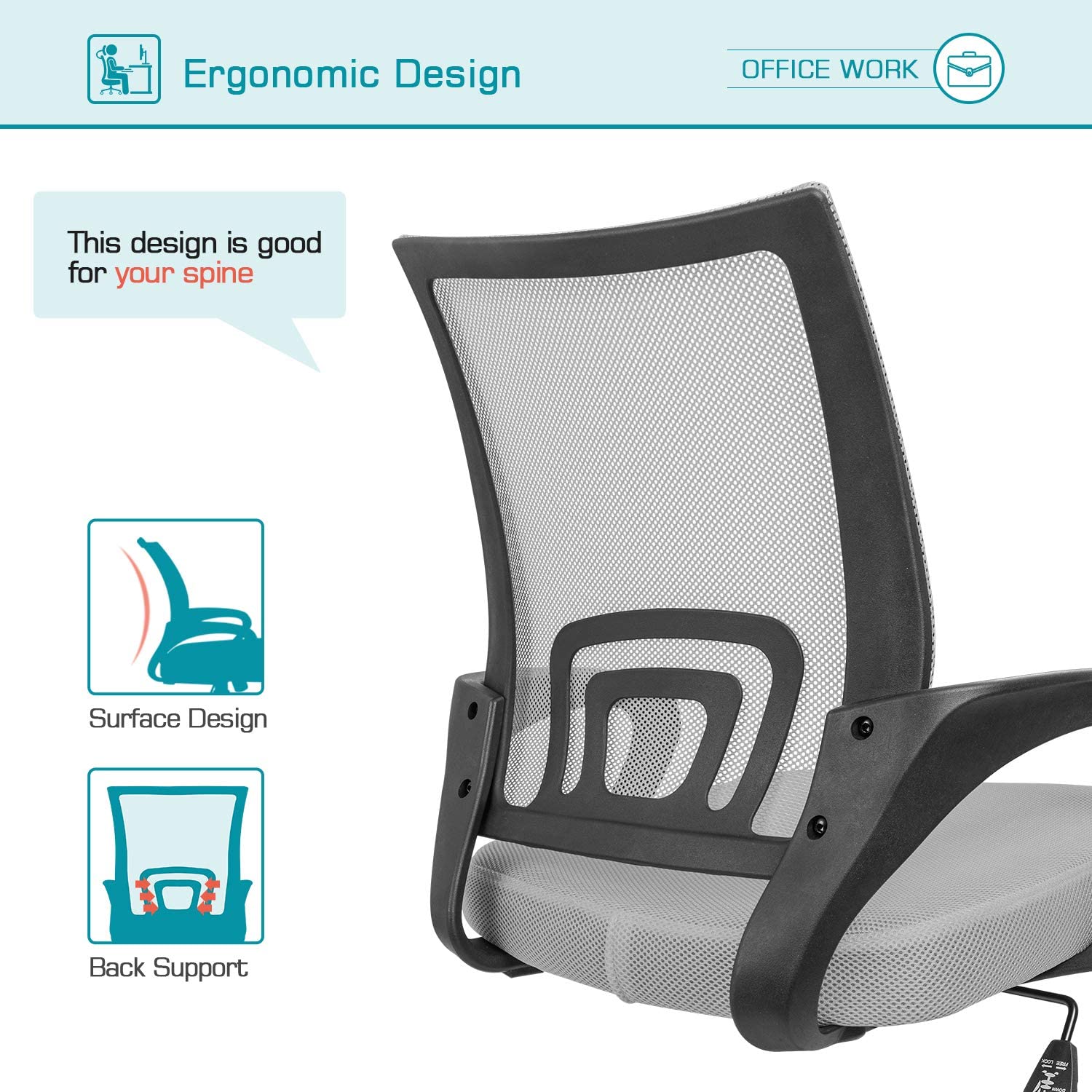 Homall Office Chair Ergonomic Mid Back Swivel Mesh Chair Height Adjustable Lumbar Support Computer Desk Chair with Armrest