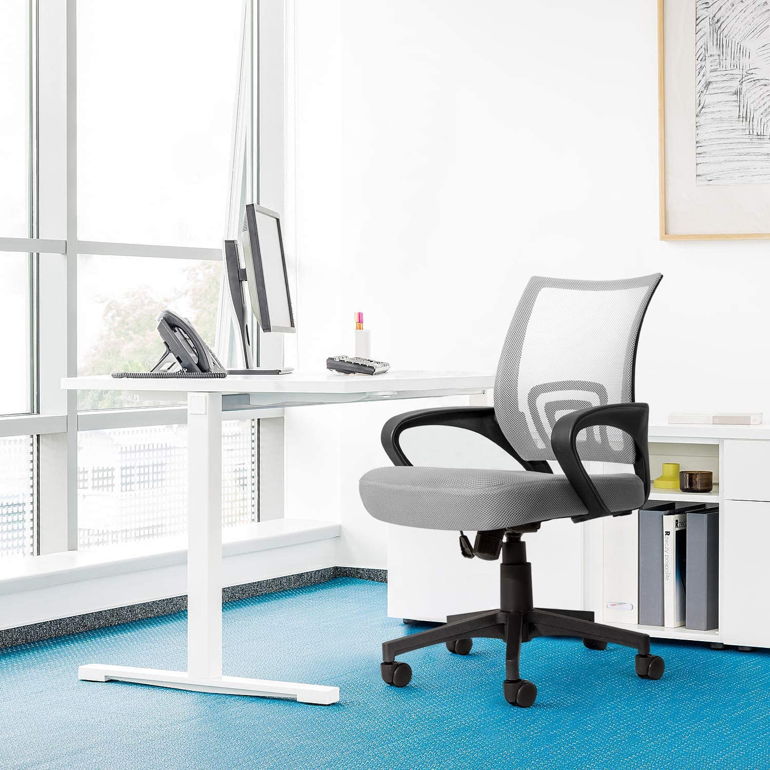 Homall Office Chair Ergonomic Mid Back Swivel Mesh Chair Height Adjustable Lumbar Support Computer Desk Chair with Armrest