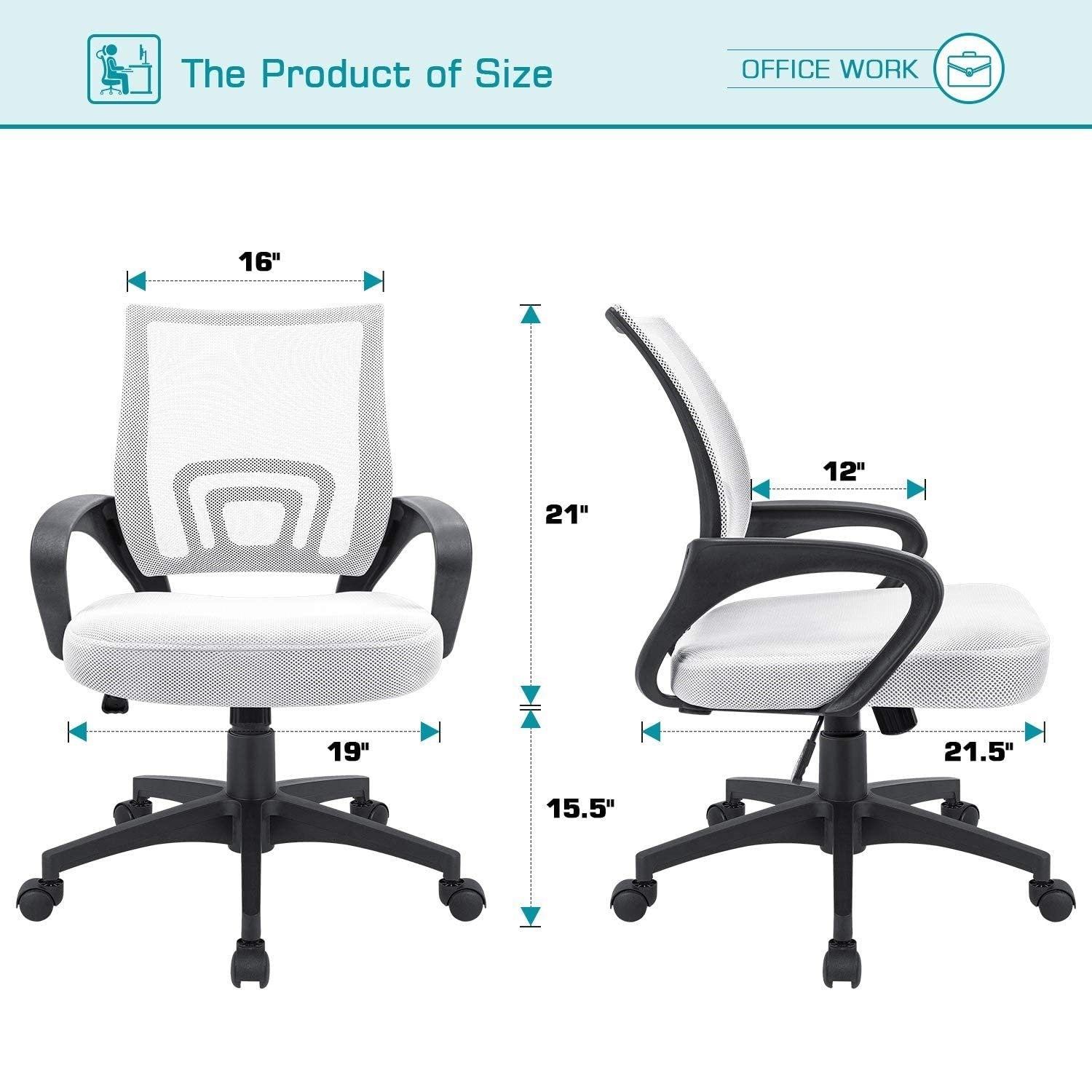 Homall Office Chair Ergonomic Mid Back Swivel Mesh Chair Height Adjustable Lumbar Support Computer Desk Chair with Armrest