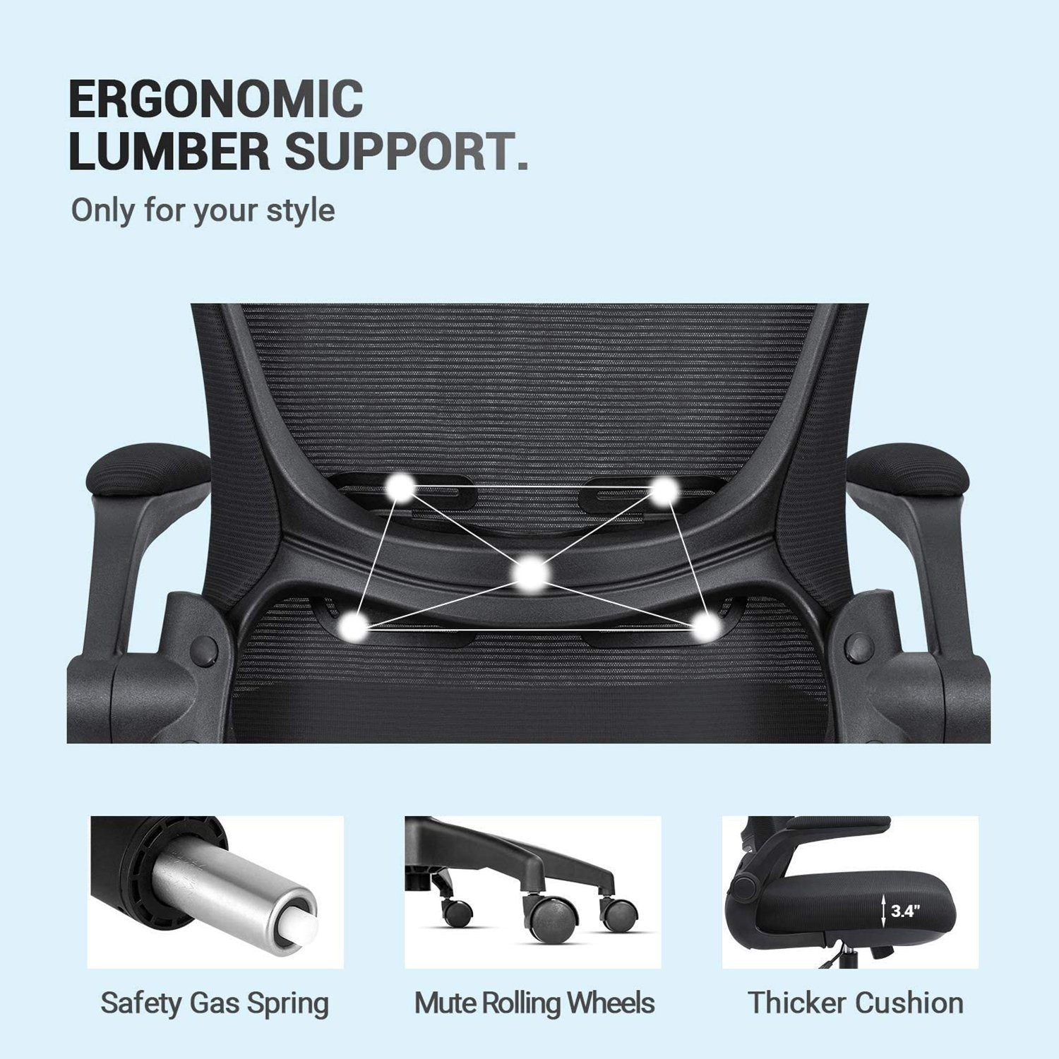 Homall Office Desk Chair Ergonomic Mesh Chair with Flip-up Arms and Adjustable Height