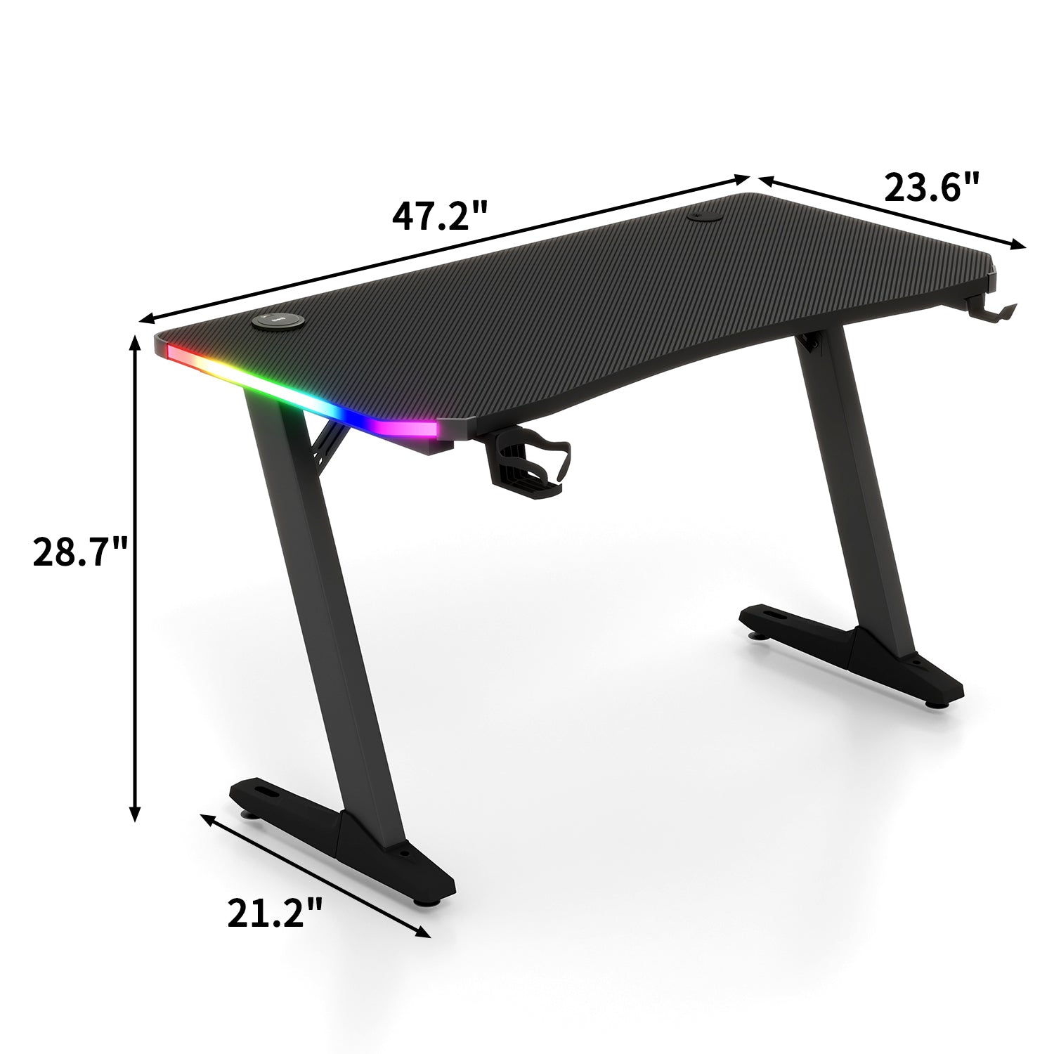 Homall RGB LED Lights Gaming Desk, With Light Remote Control and Cup Holder, Headphone Hook