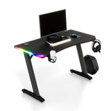 Homall RGB LED Lights Gaming Desk, With Light Remote Control and Cup Holder, Headphone Hook