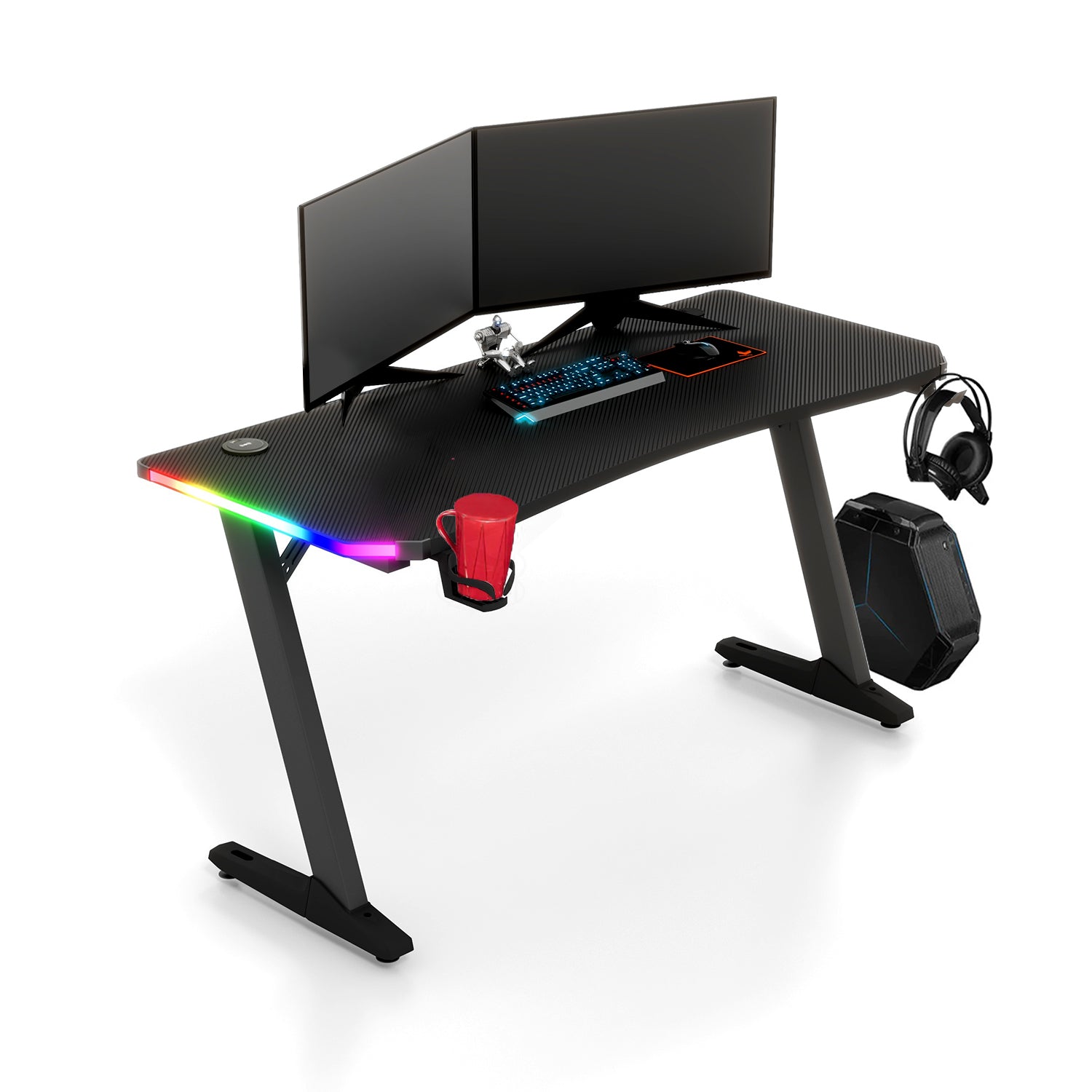 Homall RGB LED Lights Gaming Desk, With Light Remote Control and Cup Holder, Headphone Hook