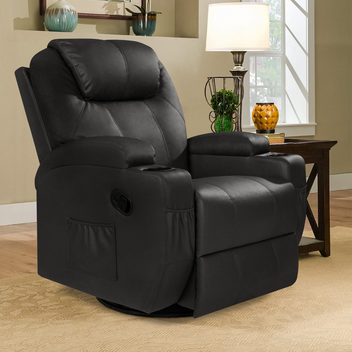 Homall PU Leather Swivel rocker Recliner Chair Electric Massage Recliner