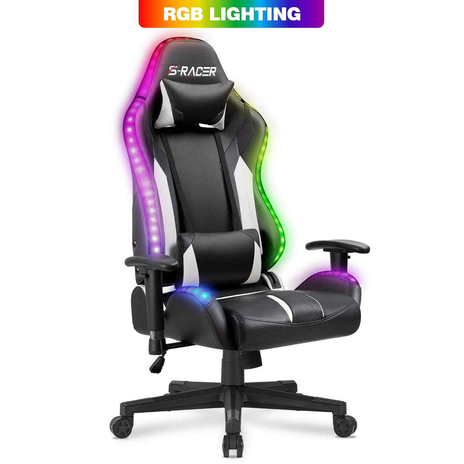 Homall Gaming Chair RGB Lighting High Back Computer Chair PU Leather Desk Chair PC Racing LED Ergonomic Adjustable Swivel Task Chair