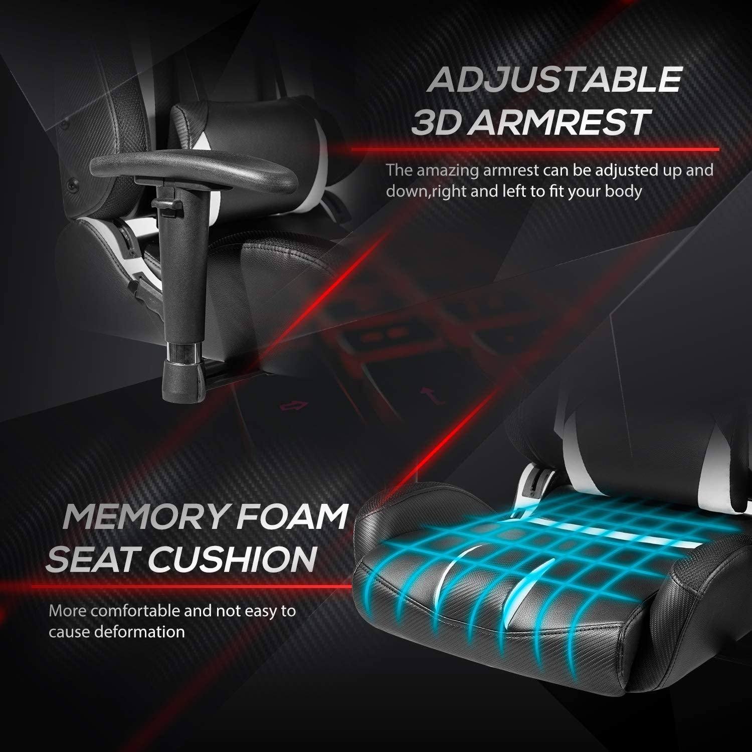 Homall Gaming Chair RGB Lighting High Back Computer Chair PU Leather Desk Chair PC Racing LED Ergonomic Adjustable Swivel Task Chair