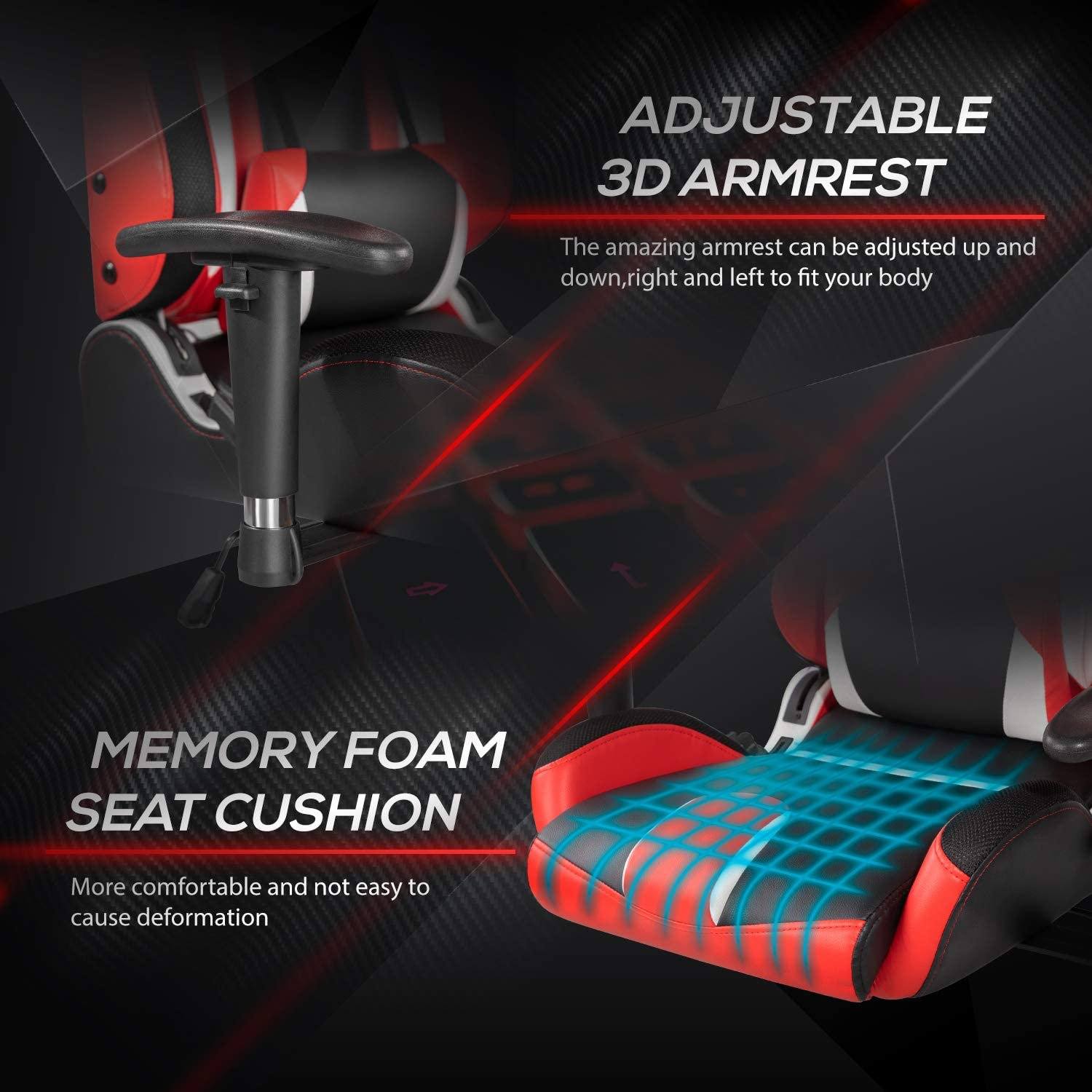 Homall Gaming Chair RGB Lighting High Back Computer Chair PU Leather Desk Chair PC Racing LED Ergonomic Adjustable Swivel Task Chair